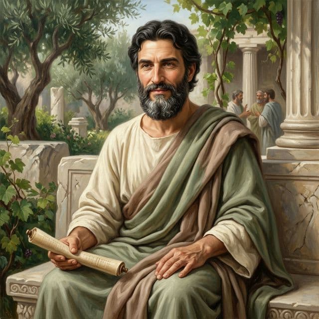 AI-assisted portrait of Epicurus