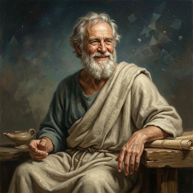 AI-assisted portrait of Democritus