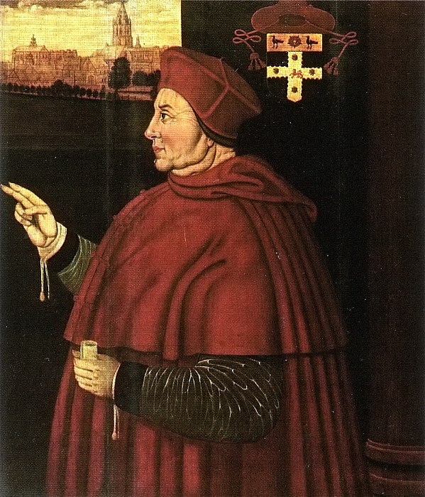 Portrait of Cardinal Thomas Wolsey, painted by Sampson Strong c. 1610–1611, held at Christ Church, Oxford