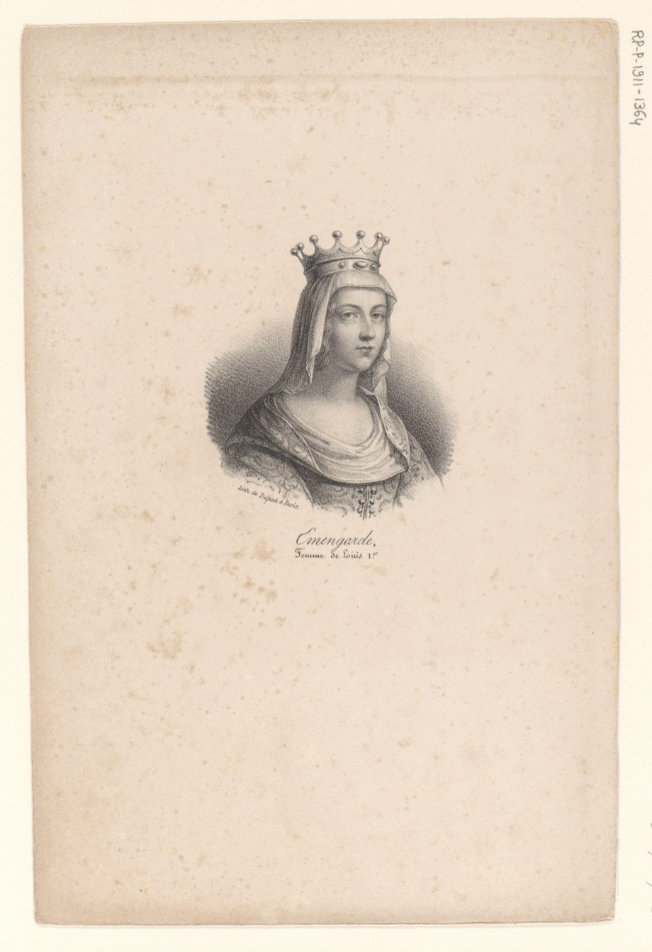 Anonymous later lithographic portrait of Ermengarde of Hesbaye, printed by veuve Delpech (Naudet), 1818–1842